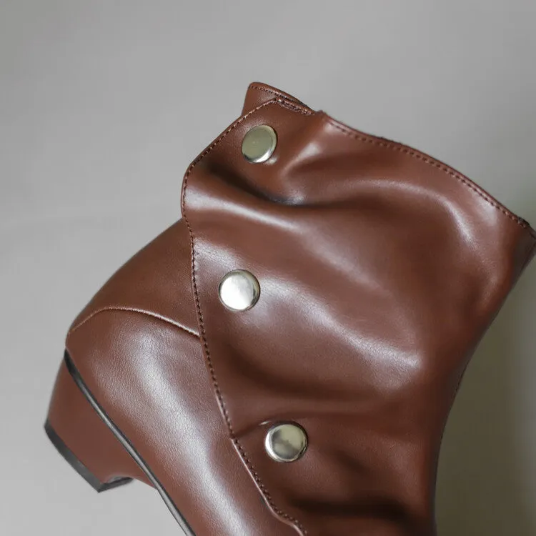 Women's Rivets Round Toe Low Heel Short Boots