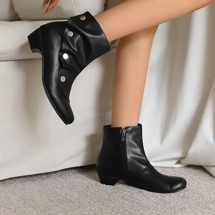 Women's Rivets Round Toe Low Heel Short Boots