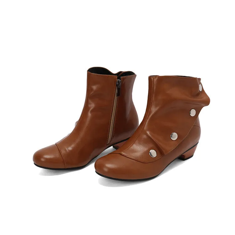 Women's Rivets Round Toe Low Heel Short Boots