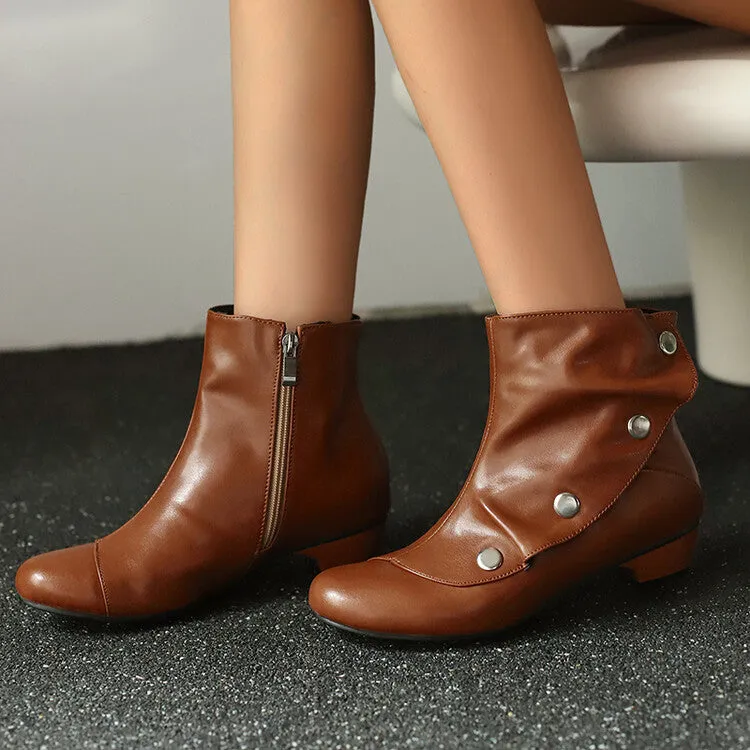 Women's Rivets Round Toe Low Heel Short Boots
