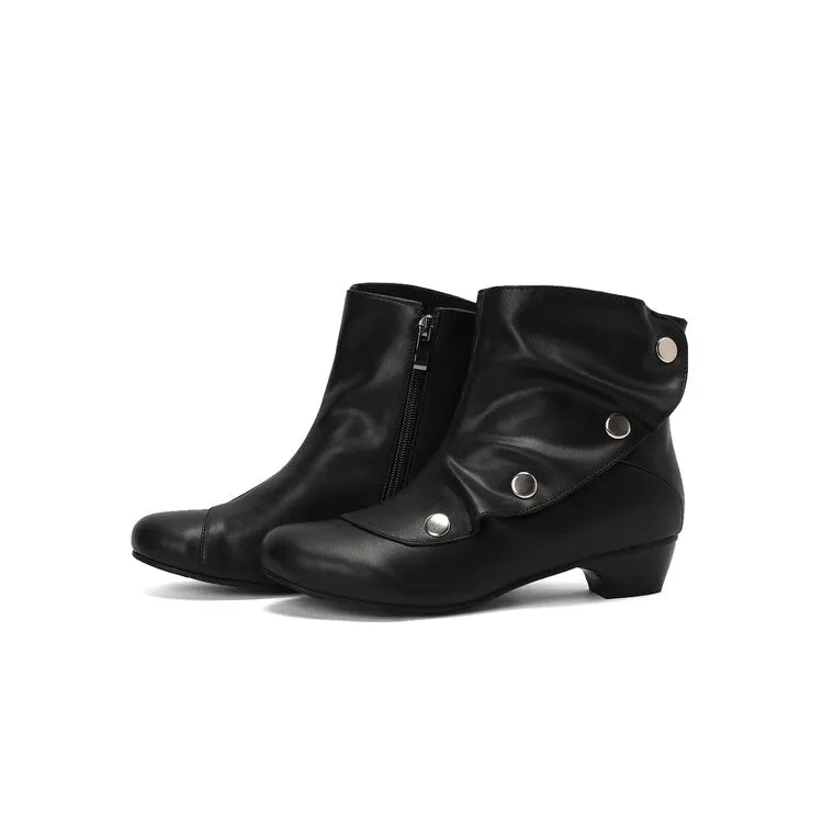 Women's Rivets Round Toe Low Heel Short Boots