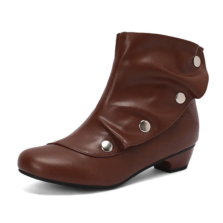 Women's Rivets Round Toe Low Heel Short Boots