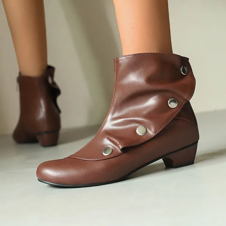 Women's Rivets Round Toe Low Heel Short Boots