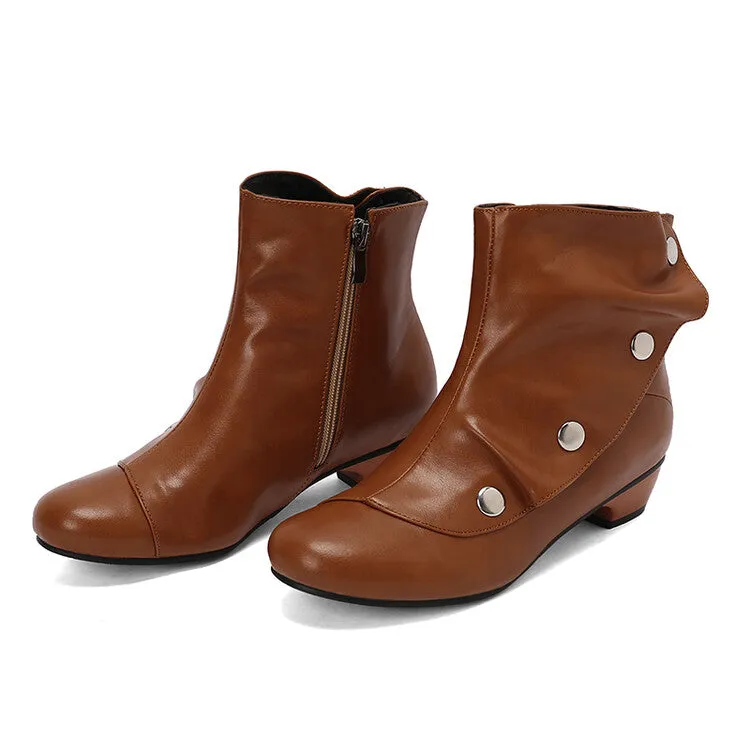 Women's Rivets Round Toe Low Heel Short Boots