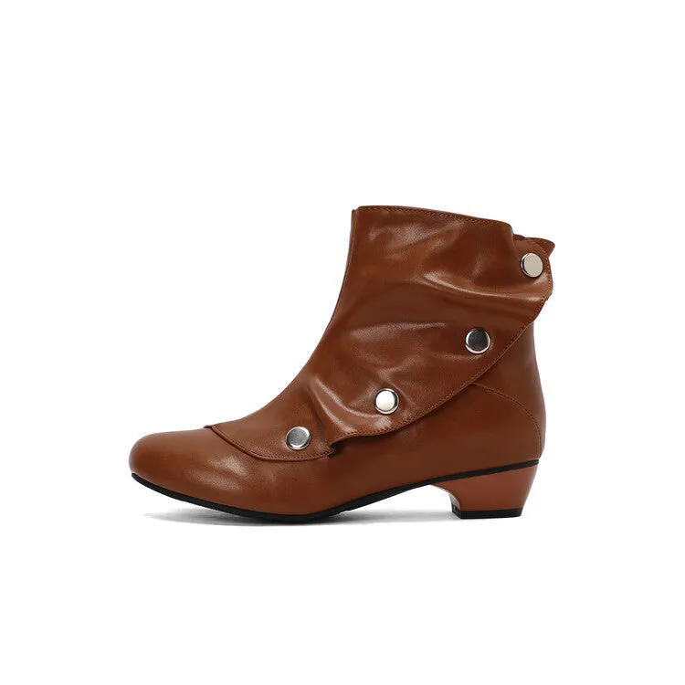 Women's Rivets Round Toe Low Heel Short Boots