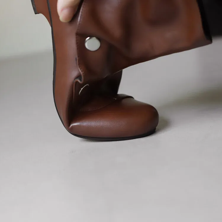 Women's Rivets Round Toe Low Heel Short Boots