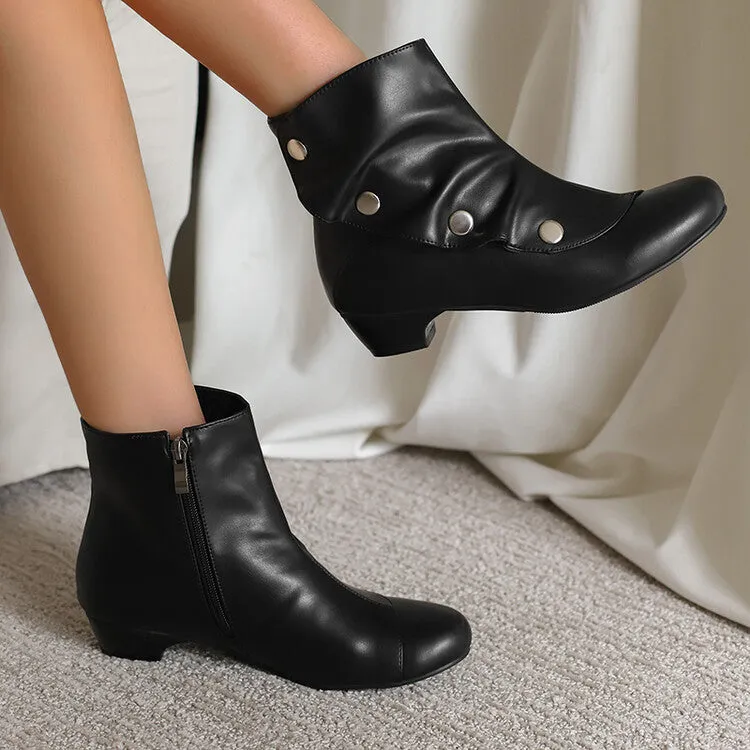 Women's Rivets Round Toe Low Heel Short Boots