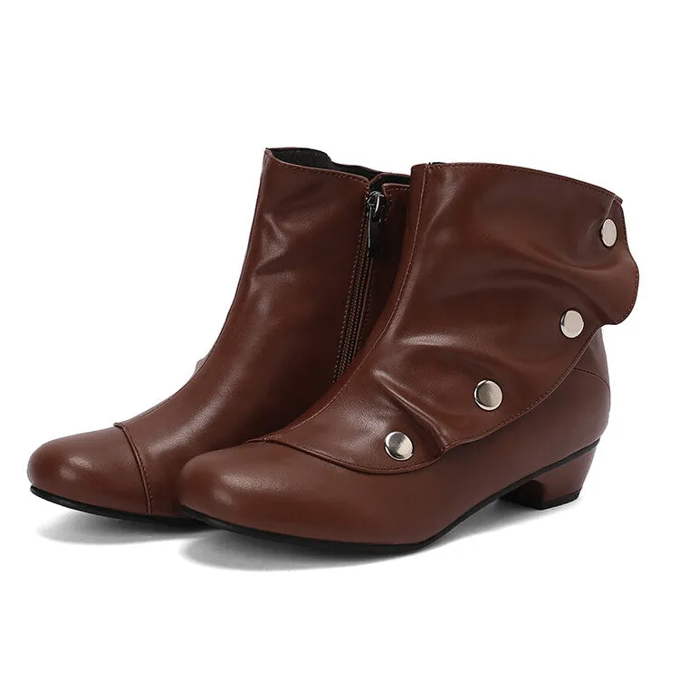 Women's Rivets Round Toe Low Heel Short Boots