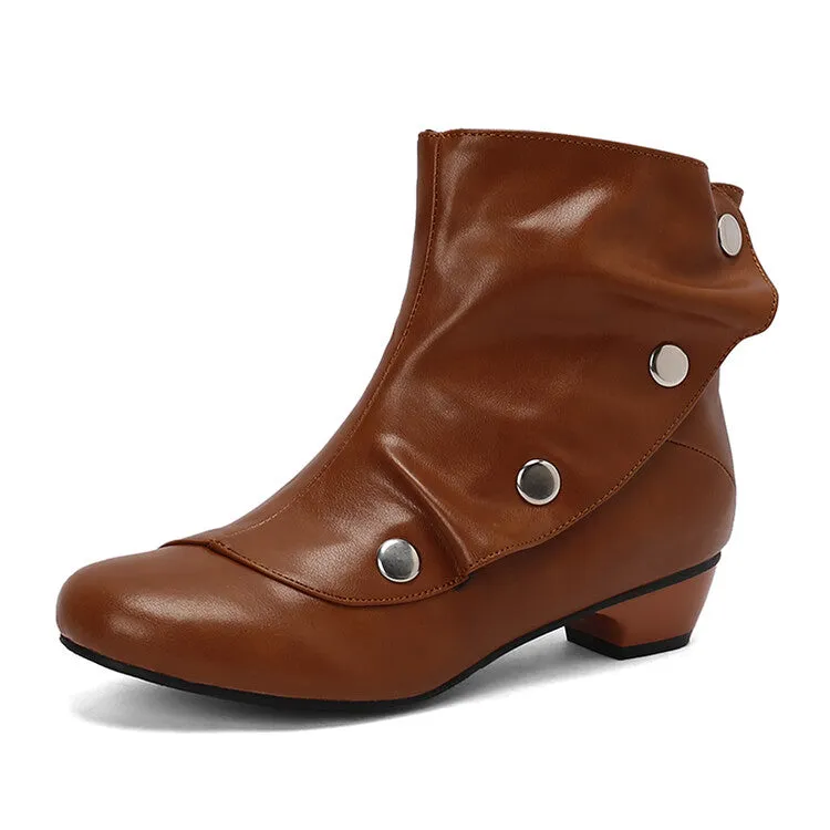 Women's Rivets Round Toe Low Heel Short Boots