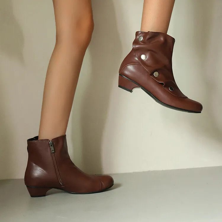 Women's Rivets Round Toe Low Heel Short Boots