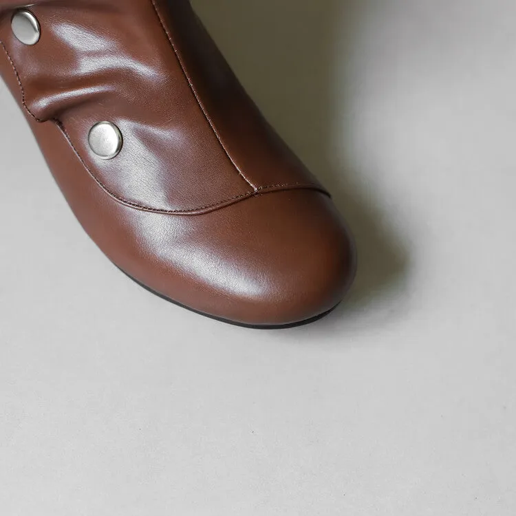 Women's Rivets Round Toe Low Heel Short Boots