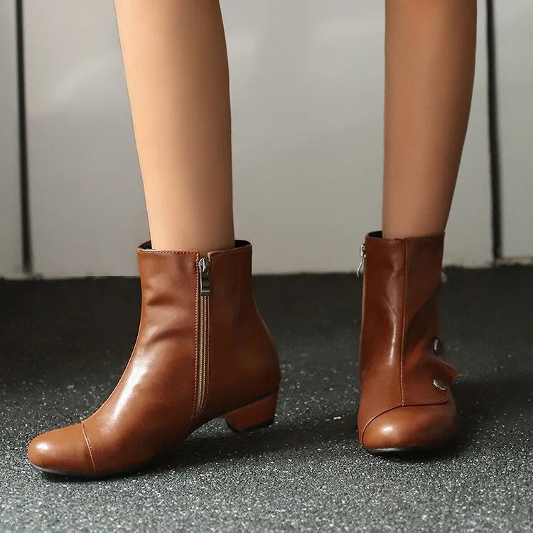 Women's Rivets Round Toe Low Heel Short Boots