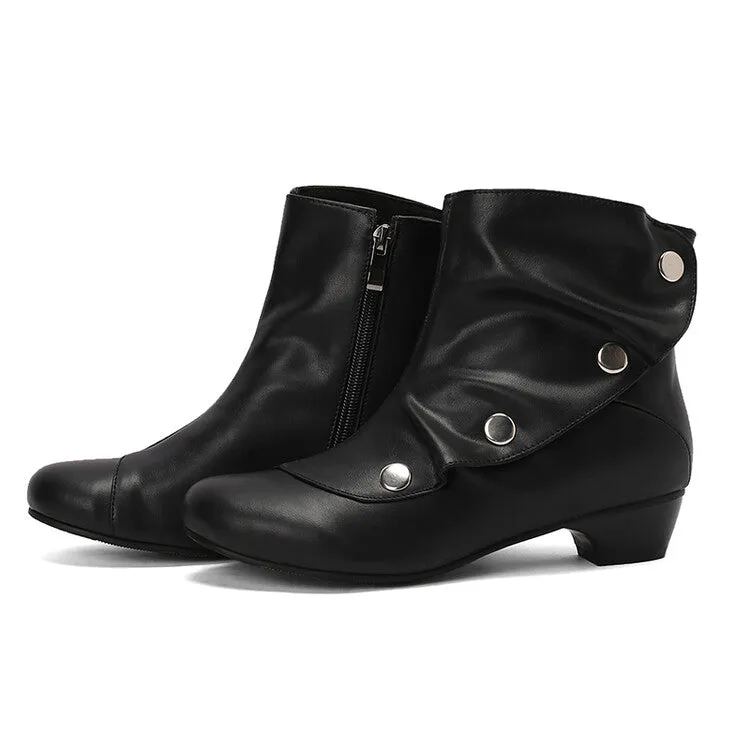 Women's Rivets Round Toe Low Heel Short Boots