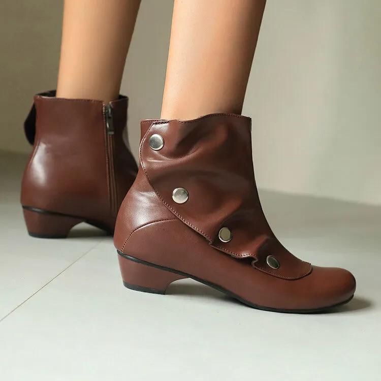 Women's Rivets Round Toe Low Heel Short Boots
