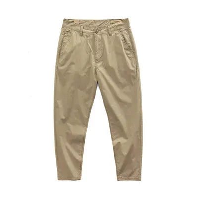 Woven Thin Compatible Dad Pants - Men's Fashion Pure Cotton Washed Tapered Elastic Ankle-Length Trousers