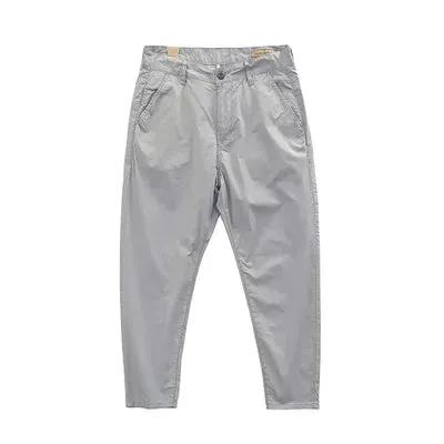 Woven Thin Compatible Dad Pants - Men's Fashion Pure Cotton Washed Tapered Elastic Ankle-Length Trousers