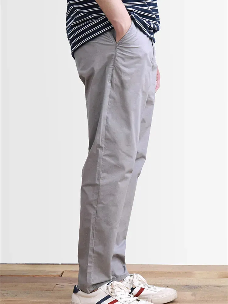 Woven Thin Compatible Dad Pants - Men's Fashion Pure Cotton Washed Tapered Elastic Ankle-Length Trousers