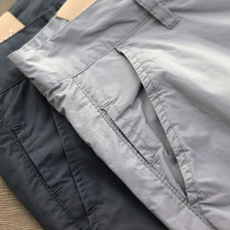 Woven Thin Compatible Dad Pants - Men's Fashion Pure Cotton Washed Tapered Elastic Ankle-Length Trousers