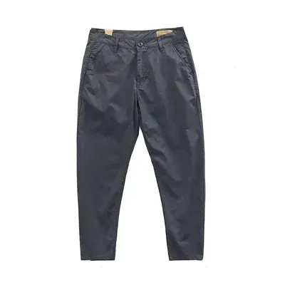 Woven Thin Compatible Dad Pants - Men's Fashion Pure Cotton Washed Tapered Elastic Ankle-Length Trousers